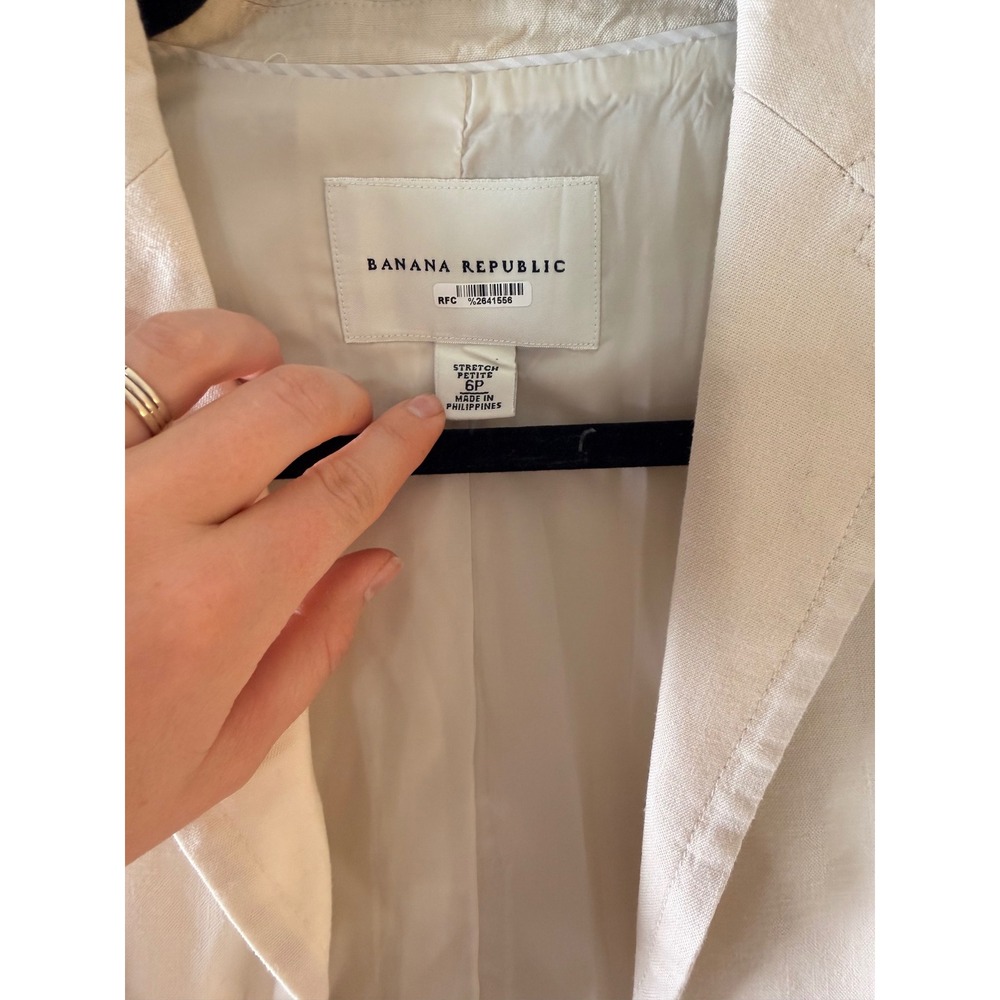 Banana Republic Blazer Womens 6P Cream Excellent Linen Blend Peplum Back Jacket - Picture 2 of 6